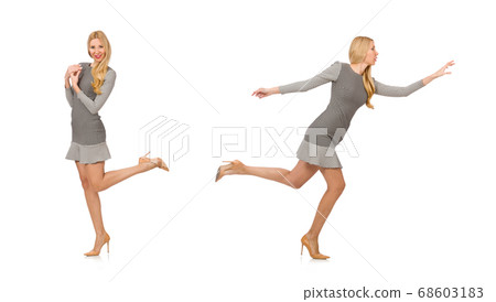 Blond girl in polka dot dress isolated on white Blond girl in polka dot dress isolated on white 68603183