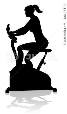 Gym Woman Silhouette Stationary Exercise Spin Bike 68603189