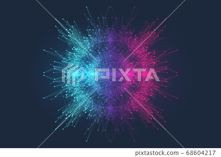 Big data visualization. Big data machine learning algorithms. Data array visualization. Complexity wave flow points fractal grid. Futuristic analysis of infographics Information. Vector illustration 68604217