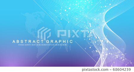 Big Genomic Data Visualization. DNA helix, DNA strand, DNA Test. CRISPR CAS9 - Genetic engineering. Molecule or atom, neurons. Abstract structure for Science or medical background, banner. Wave flow. 68604239