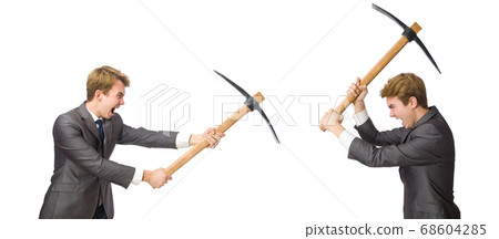 Young businessman with weapon isolated on white 68604285