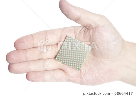 Central processing unit CPU microchip male hand Central processing unit CPU microchip male hand 68604417