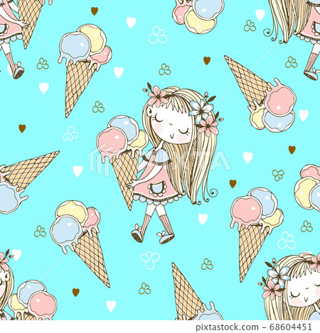 Seamless pattern with a cute little girl with ice - Stock Illustration ...
