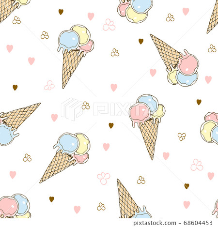 Seamless pattern with ice cream in a waffle Cup. - Stock Illustration ...