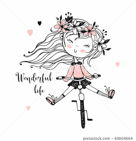 A little girl rides a Bicycle. Vector A little girl rides a Bicycle. Vector 68604664