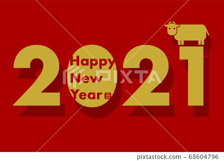 New Year card: ox year 2021 and cow design red background New Year card: ox year 2021 and cow design red background 68604796