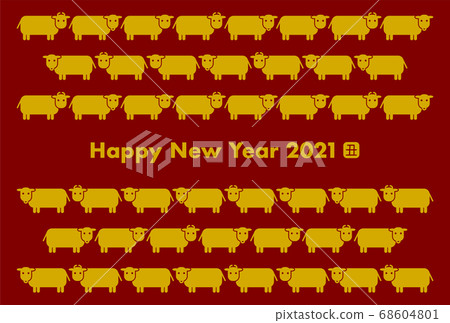 New Year card: 2021 ox year cow illustration pattern red background New Year card: 2021 ox year cow illustration pattern red background 68604801