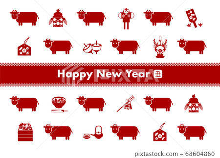 New Year card: 2021 ox year cow and new year icon red 68604860