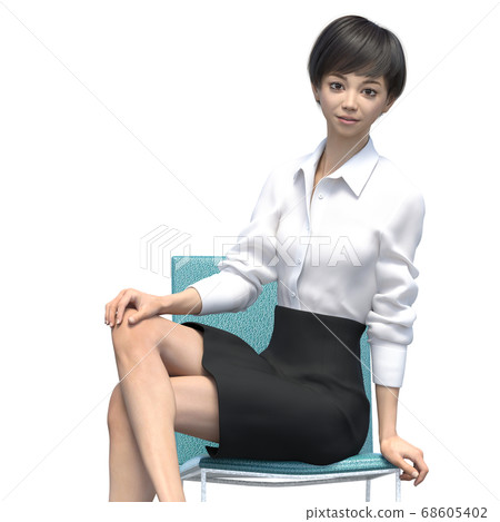 Business wear woman sitting on a chair 3DCG illustration material 68605402