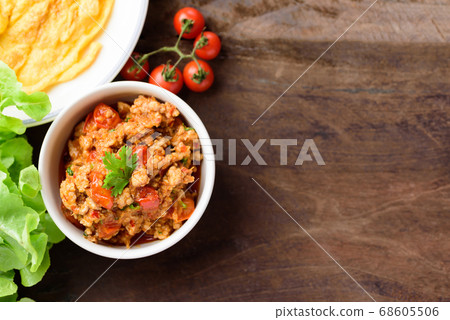 Northern Thai food,spicy chili minced pork with tomatoes 68605506