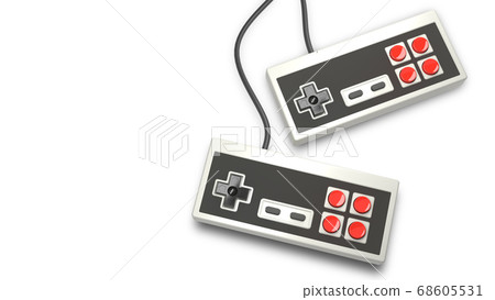 Retro computer gaming controller joystick on a white background Retro computer gaming controller joystick on a white background 68605531