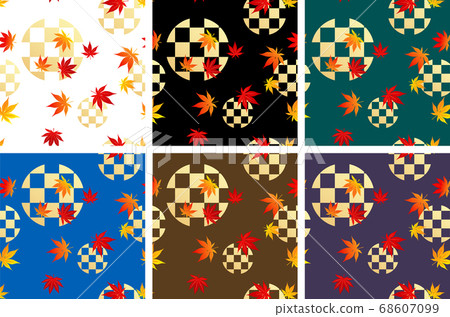 矢量與秋天的落葉和方格的圓無縫模式 68607099