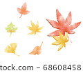 Autumn leaves watercolor hand-painted material 68608458
