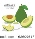 Set of Avocado Fruit Slices. Organic and healthy food isolated element Vector illustration. 68609617