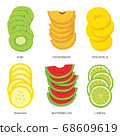 Set of Fruit Slices. Organic and healthy food isolated element Vector illustration. 68609619