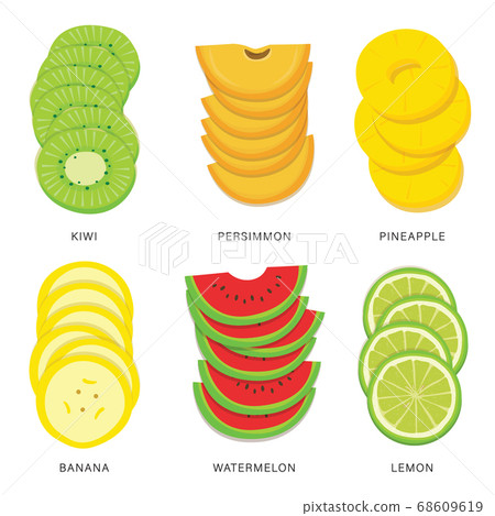 Set of Fruit Slices. Organic and healthy food isolated element Vector illustration. 68609619