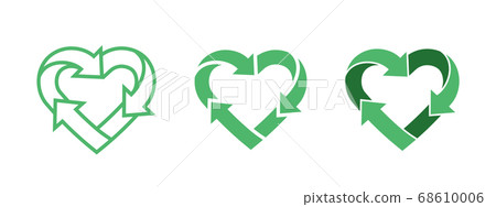 Green heart shape symbol with arrows. Recycle logo Green heart shape symbol with arrows. Recycle logo 68610006