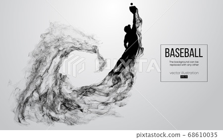 Abstract silhouette of a baseball player pitcher on white background from particles, smoke. Baseball player pitcher throws the ball . Background can be changed to any other. Vector illustration 68610035