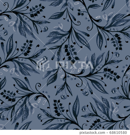 Floral seamless pattern with leaves and berries. Hand drawing. Floral seamless pattern with leaves and berries. Hand drawing. 68610580