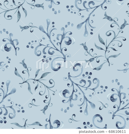 Floral seamless pattern with leaves and berries. Hand drawing. 68610611