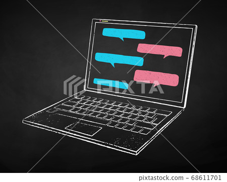 Vector color chalk drawn illustration of computer - Stock Illustration ...