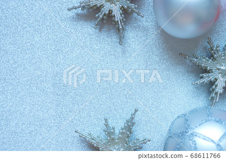 silver stars and balls christmas toys on silver 68611766