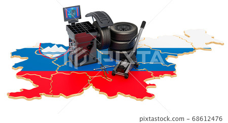 Tire Fitting and Auto Service in Slovenia concept Tire Fitting and Auto Service in Slovenia concept 68612476