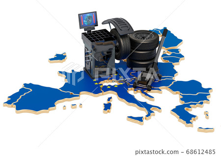 Tire Fitting and Auto Service in the EU concept. Tire Fitting and Auto Service in the EU concept. 68612485