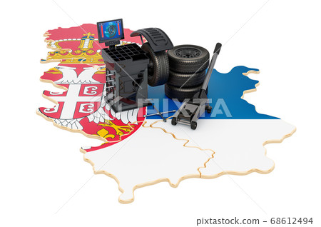 Tire Fitting and Auto Service in Serbia concept. Tire Fitting and Auto Service in Serbia concept. 68612494