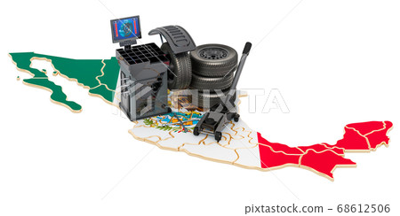 Tire Fitting and Auto Service in Mexico concept. Tire Fitting and Auto Service in Mexico concept. 68612506