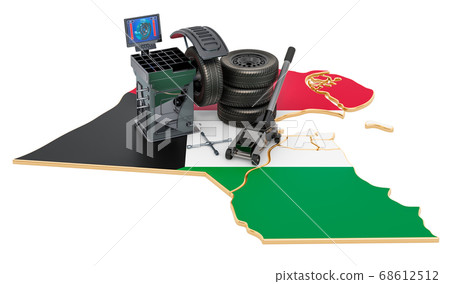 Tire Fitting and Auto Service in Kuwait concept. Tire Fitting and Auto Service in Kuwait concept. 68612512