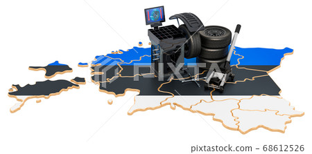 Tire Fitting and Auto Service in Estonia concept. Tire Fitting and Auto Service in Estonia concept. 68612526