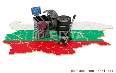 Tire Fitting and Auto Service in Bulgaria concept. Tire Fitting and Auto Service in Bulgaria concept. 68612534