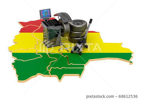 Tire Fitting and Auto Service in Bolivia concept. Tire Fitting and Auto Service in Bolivia concept. 68612536