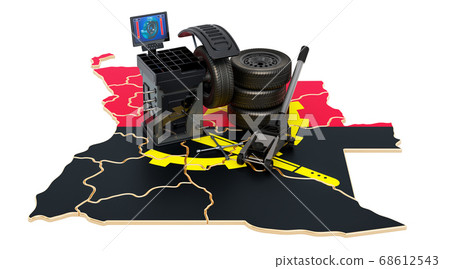 Tire Fitting and Auto Service in Angola concept. Tire Fitting and Auto Service in Angola concept. 68612543
