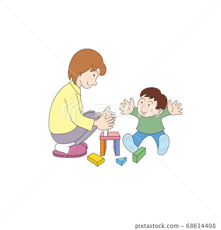 媽媽和孩子玩積木 68614408