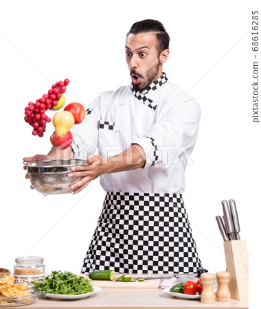 Funny male cook isolated on the white background Funny male cook isolated on the white background 68616285