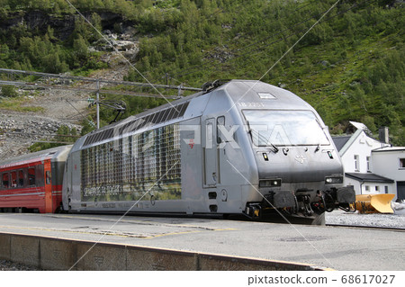 Norway Norwegian Railways Electric locomotives and passenger cars at Myrdal station on Bergen line 68617027