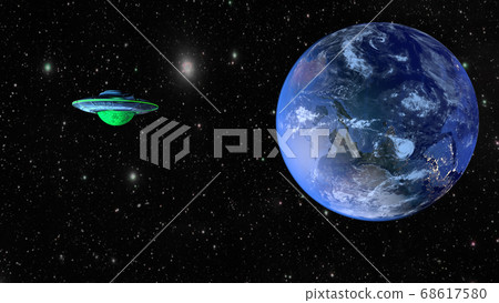 UFO and planet Earth. 3D rendering UFO and planet Earth. 3D rendering 68617580