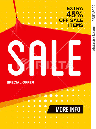 Yellow extra sale poster or flyer design with Red banner from stretch fabric. Sale on bright background. Vector illustration 68618002