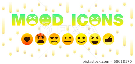 Mood icons, set of cute smiley emoticons, like social icon. Button for expressing emotions in social network. emoji flat design. Vector illustration. 68618170