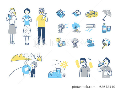 Various heat stroke countermeasure items and person set 68618340