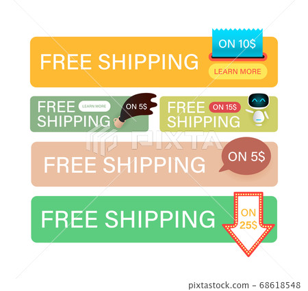 Free Shipping banners set. Banner design template for marketing. Special offer promotion or retail. Free Shipping on all orders for store shop, online store and website. Free Shipping banners set. Banner design template for marketing. Special offer promotion or retail. Free Shipping on all orders for store shop, online store and website. 68618548