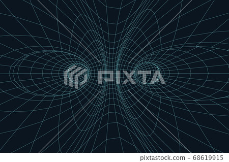 3d mesh surface. Digital tunnel with two holes 68619915