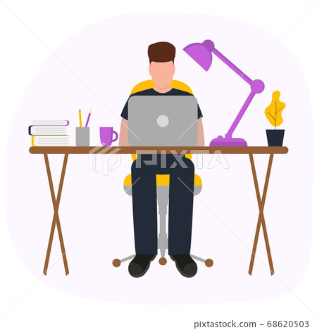 Man works at a laptop. Fashion trend vector illustration, flat design 68620503
