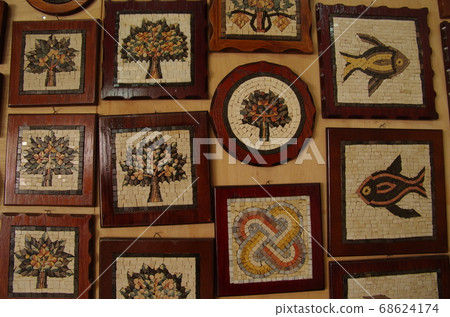 [Jordan] Madaba, mosaic art hung on the wall of the shop 68624174