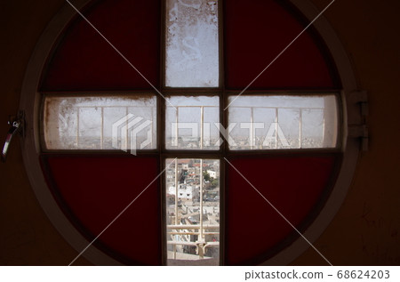 [Jordan] Madaba, the city seen through the bell tower window of St. John the Baptist Church 68624203