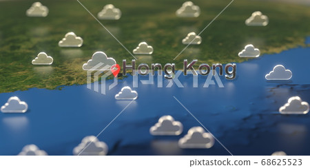 Cloudy weather icons near Hong kong city on the map, weather forecast related 3D rendering Cloudy weather icons near Hong kong city on the map, weather forecast related 3D rendering 68625523