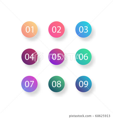 Circle bullet point triangle flags set on white background. Colorful gradient markers with number from 1 to 9 for your design. vector illustration Circle bullet point triangle flags set on white background. Colorful gradient markers with number from 1 to 9 for your design. vector illustration 68625913