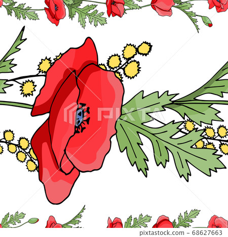 Seamless pattern brush. Bunch of field flowers. Vintage style. Vector isolated illustration. Ornamental textile background. Vector abstract graphic design. 68627663